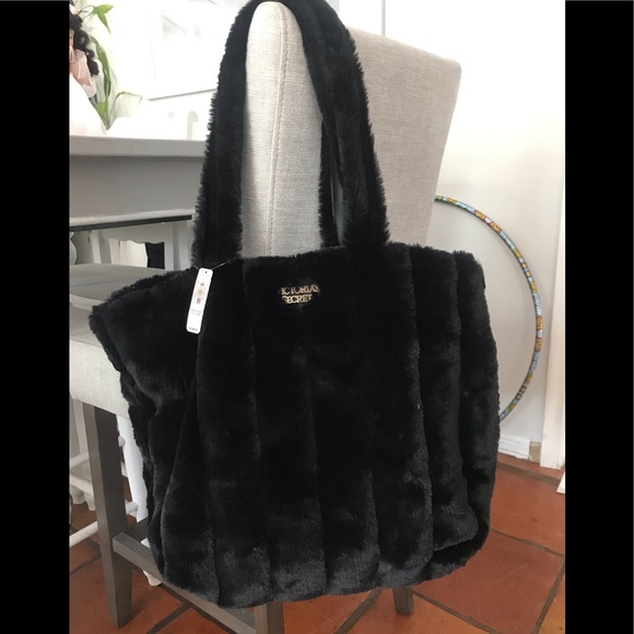 NWT Victoria’s Secret fuzzy black tote - Picture 2 of 6
